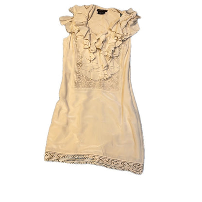 Sheri Bodell 100% Silk Ruffle Mini Dress • Cream Boho Lace • Party / Resort XS