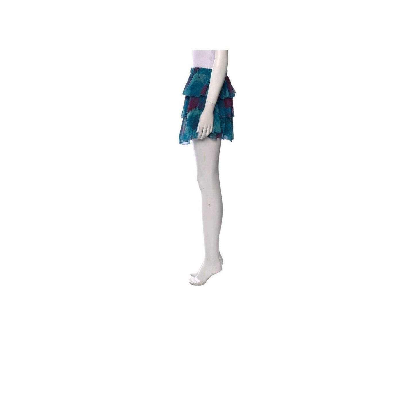 Ramy Brook Floral Print Ruffle Mini Skirt Teal Burgundy Size Medium