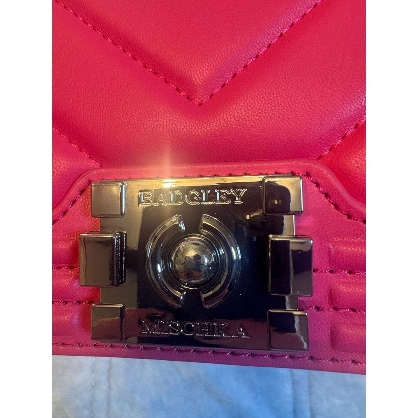 Badgley Mischka Hot Pink Quilted Crossbody Bag with Chain Strap