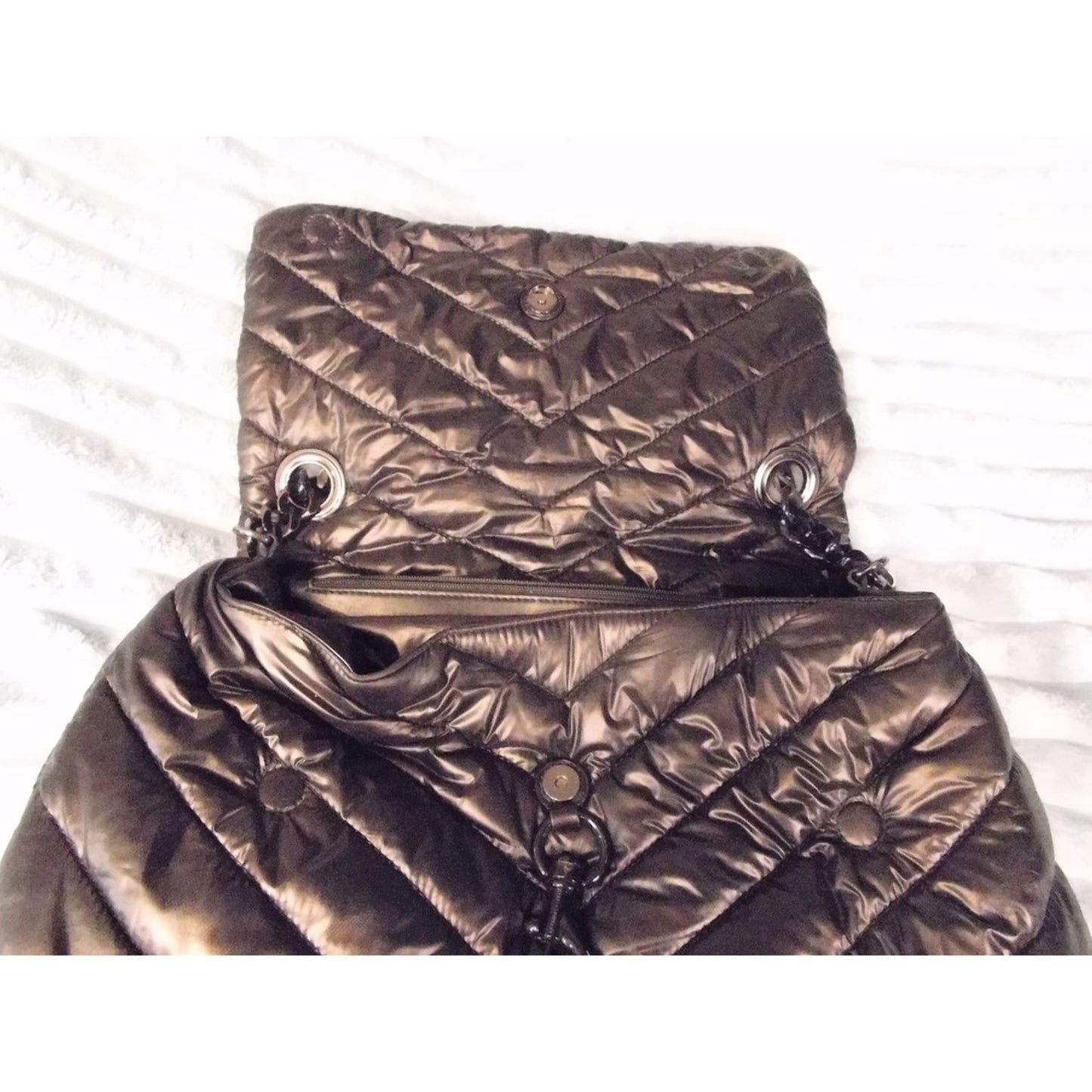 Rebecca Minkoff Puffy Chevron Shoulder Bag Bronze Metallic Chain Strap Flap