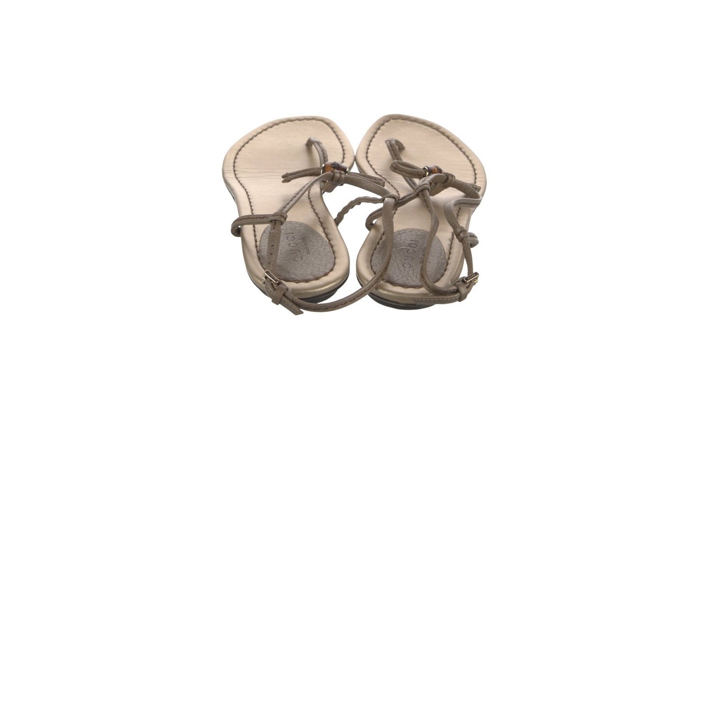 Gucci Bamboo Accent Metallic Leather Thong Sandals Champagne Size 8 IT 38