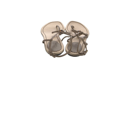 Gucci Bamboo Accent Metallic Leather Thong Sandals Champagne Size 8 IT 38