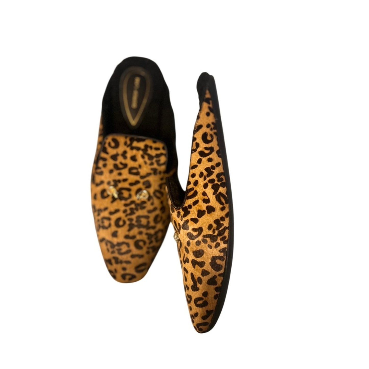 Derek Lam Leopard Calf Hair Shearling Lined Mules Gold Ram Head Loafers
