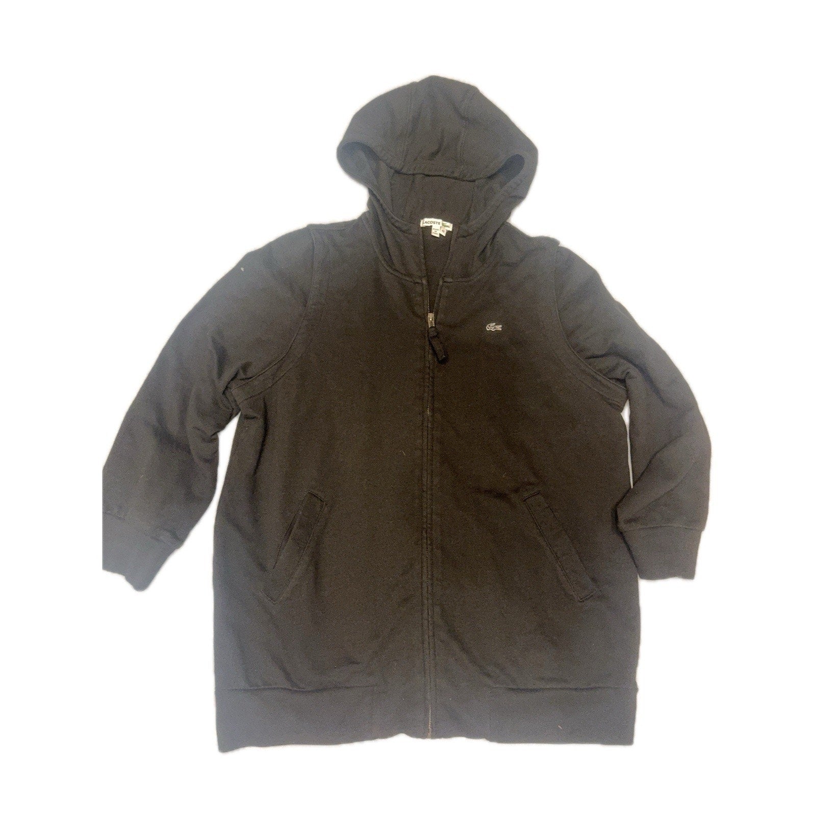 Lacoste Black Full Zip Hoodie Sweatshirt Croc Logo Size 42 Unisex