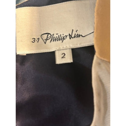 3.1 Phillip Lim Navy Silk Sheer Panel Fit Flare Dress Size 2