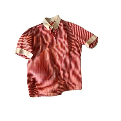 Chloe Red White Stripe Button Up Short Sleeve Collared Shirt Size 46 Large