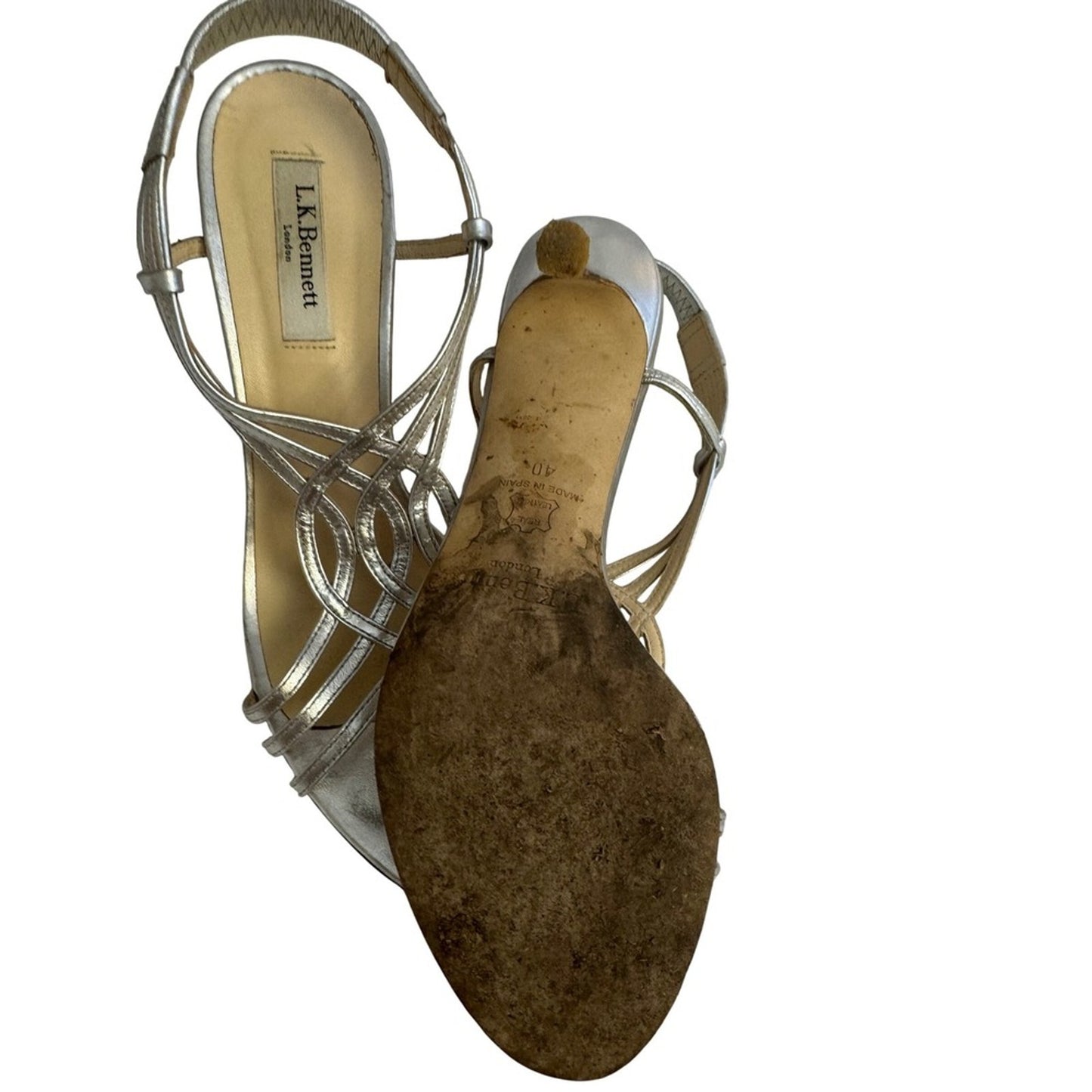 L.K. Bennett Metallic Silver Strappy Sandals – Size 40 (US 9)