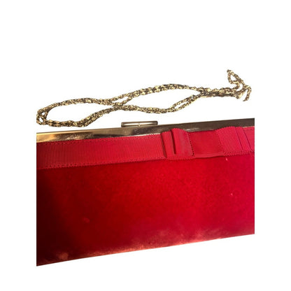 Banana Republic Red Velvet Evening Clutch Bag Silver Chain Strap Bow Detail