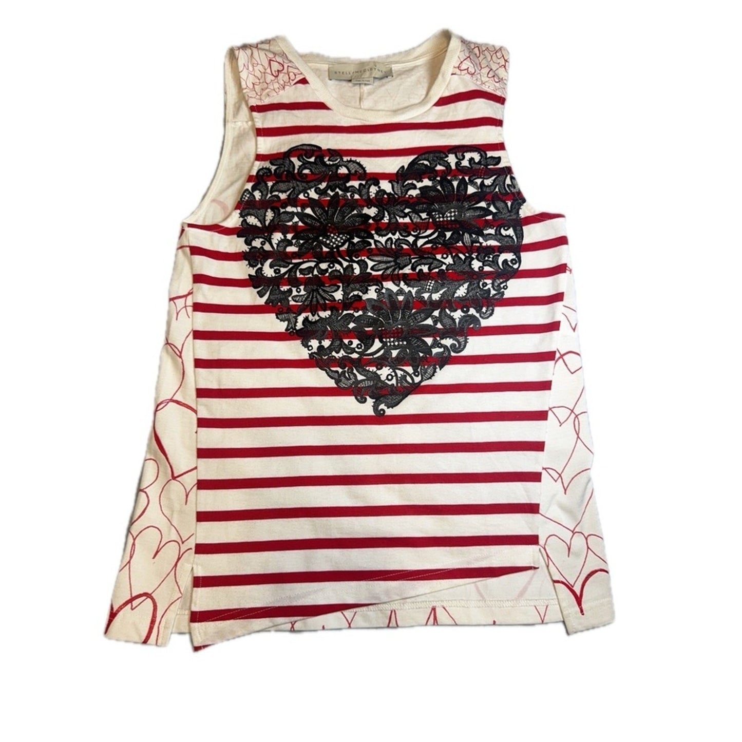 Stella McCartney Striped Heart Print Tank Top Red White Size 42