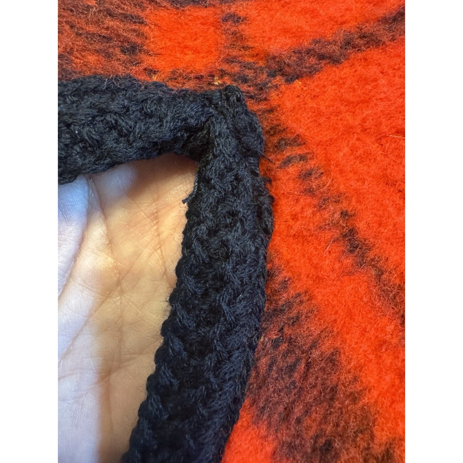 Vintage Emily Wetherby Wool Cape Red Black Plaid Made in France Scalloped Hem L
