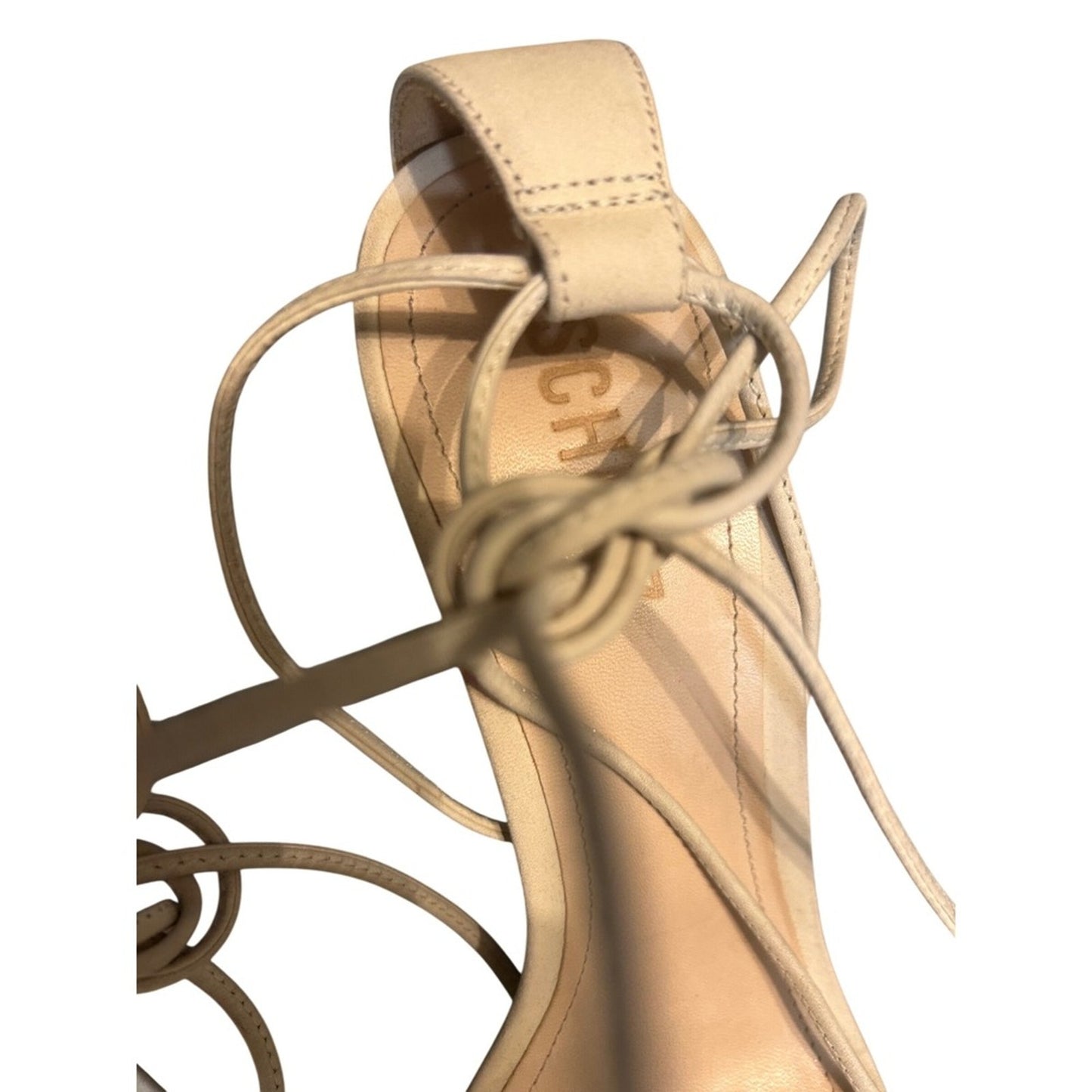 Schutz Bellin Sandals Women 10 Eggshell White Good Crystal Lace Up Flare Heel