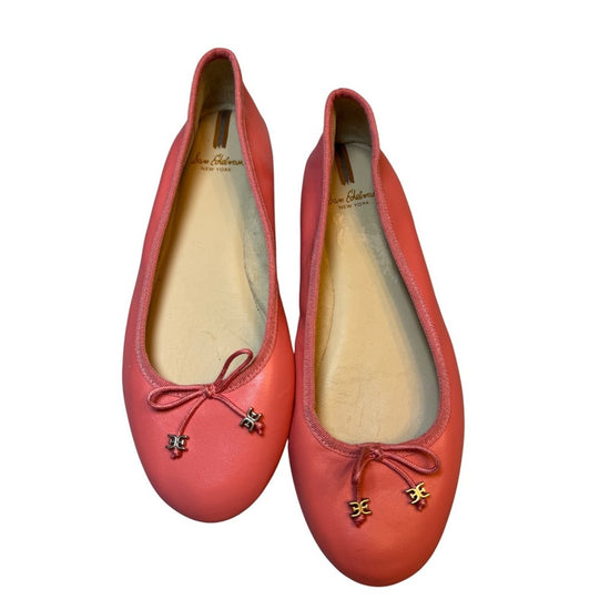 Sam Edelman Coral Pink Leather Ballet Flats Bow Accent Shoes Size 6