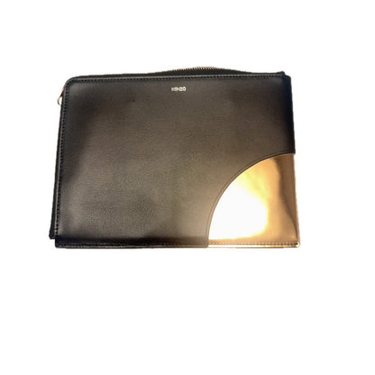 KENZO Clutch Black & Gold Leather Geometric Accents Evening Bag