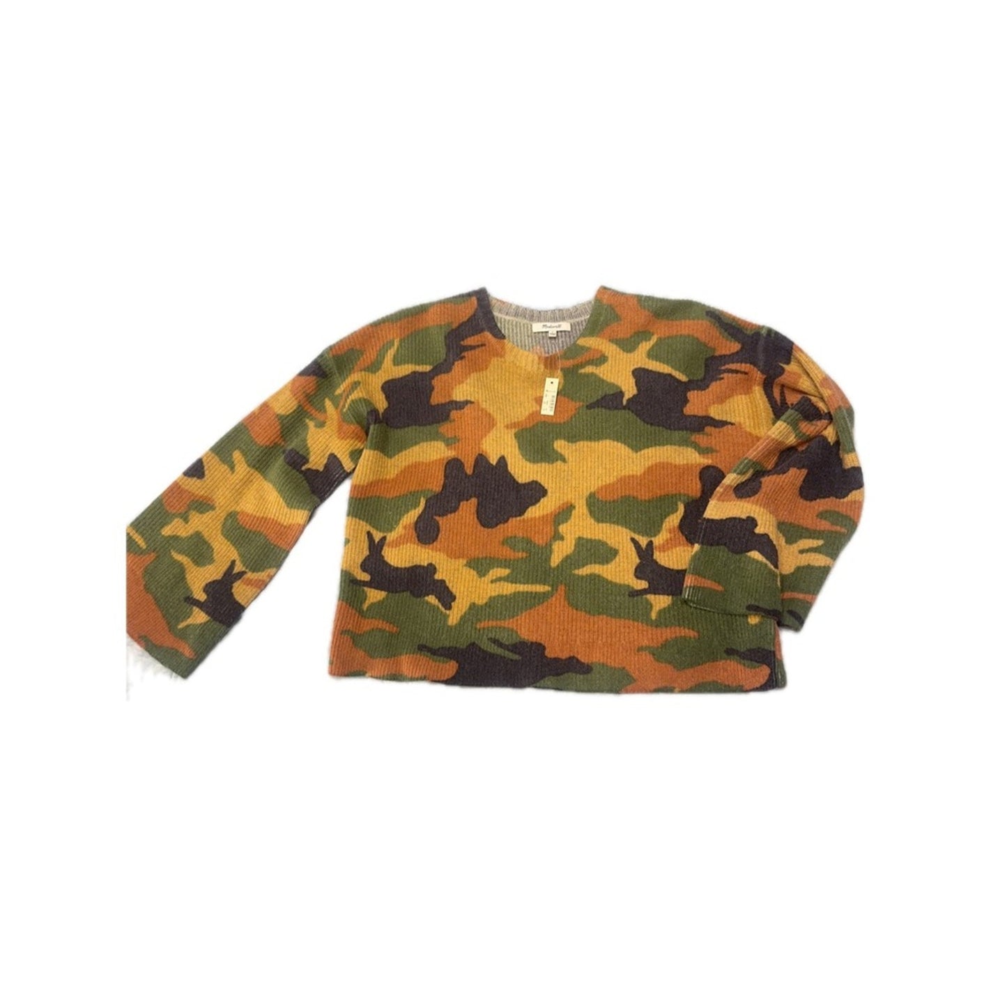 Madewell Disney Camo Sweater Hidden Mickey Collab Boxy Fit Bell Sleeve M