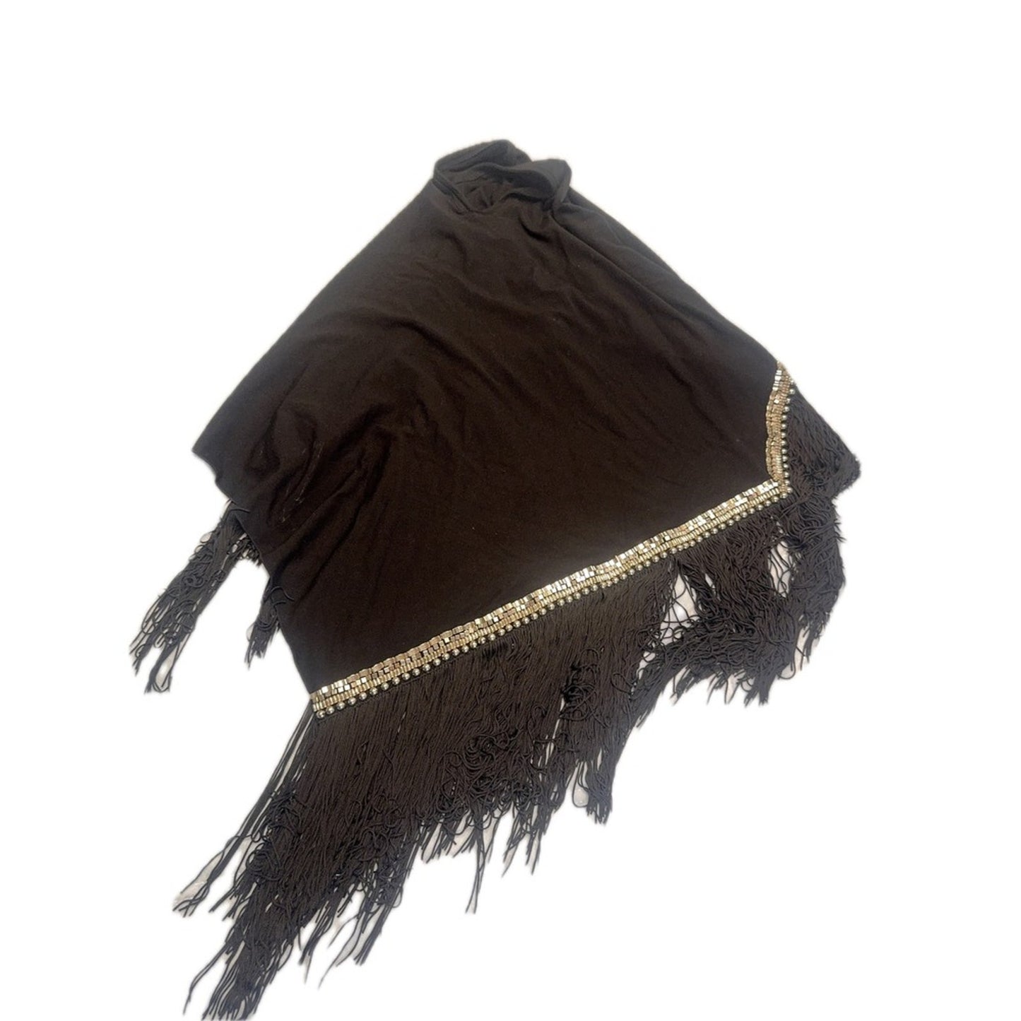 Rock N Karma One Size Black Fringe Poncho Beaded Embellished Overlay Cover Up