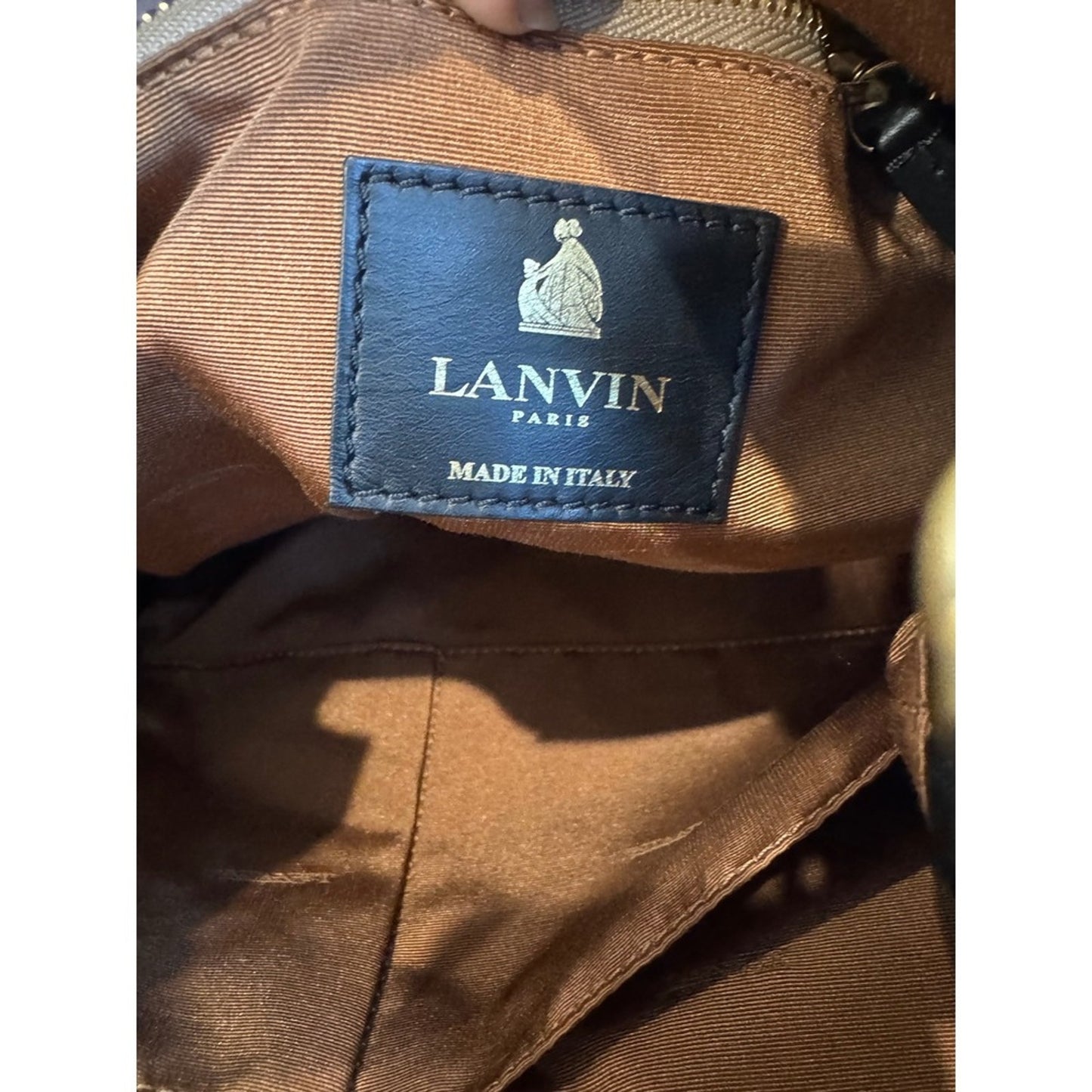 Lanvin Paris Leather Bow Accent Hobo Bag Cream Black Gold Hardware