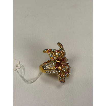 Gold-Tone Butterfly Multicolor Crystal Statement Ring