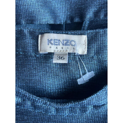 Kenzo Paris Blue Teal Two Tone Halter Pleated Mini Dress Size 36