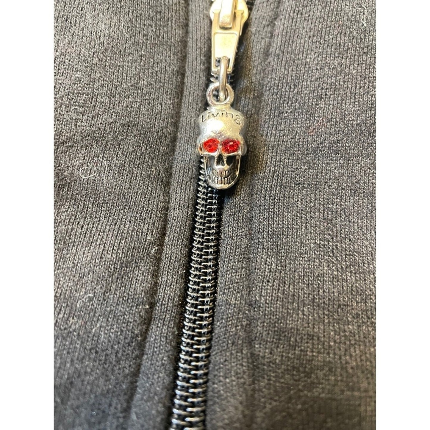 Living Dead Souls Black Zip Up Hoodie Skull Charm Studded Leather Straps