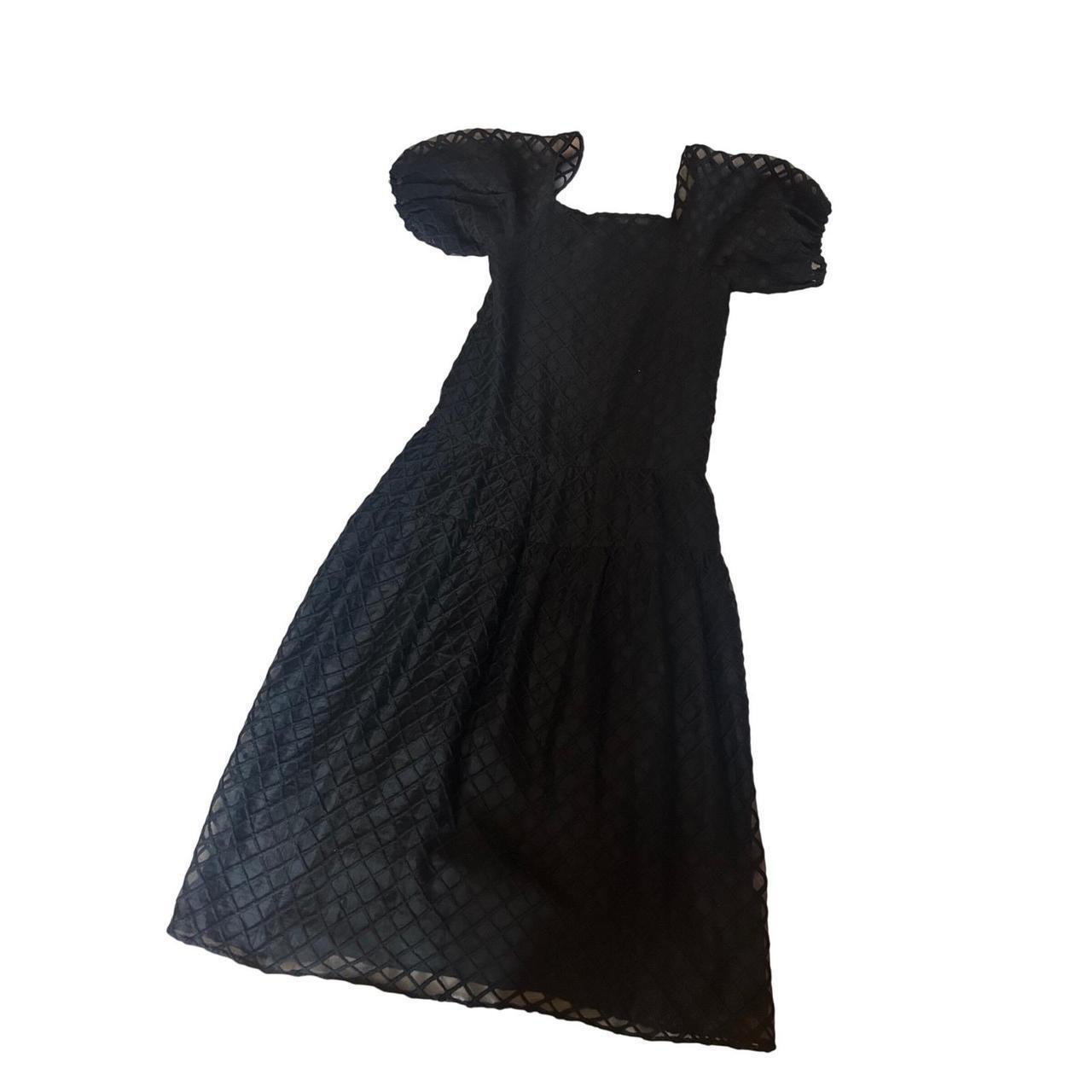 Merlette Midi Dress Women's Size S Black Lattice Silk Puff Sleeve