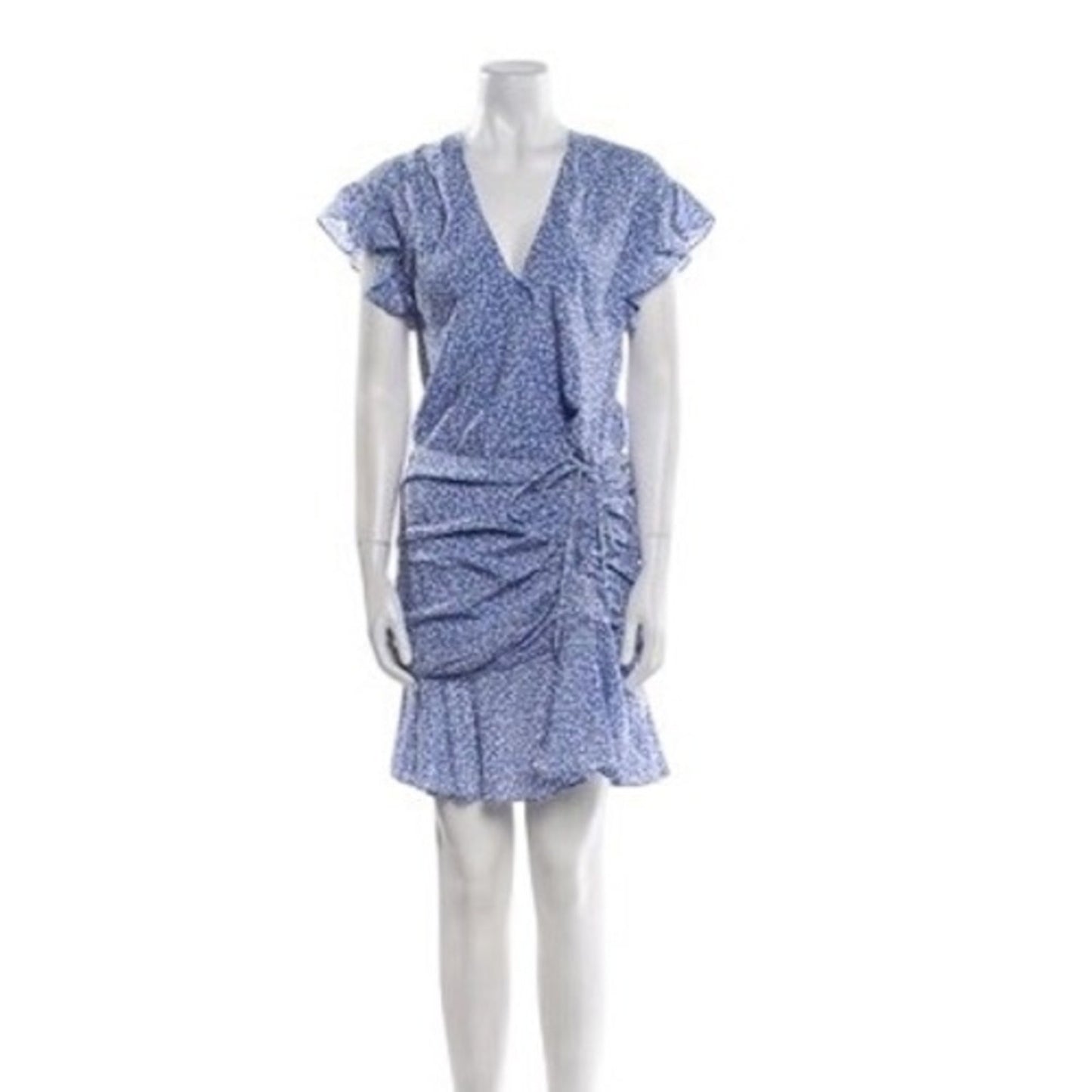 Veronica Beard Silk Floral Print Ruffle Sleeve Ruched Mini Dress Size M