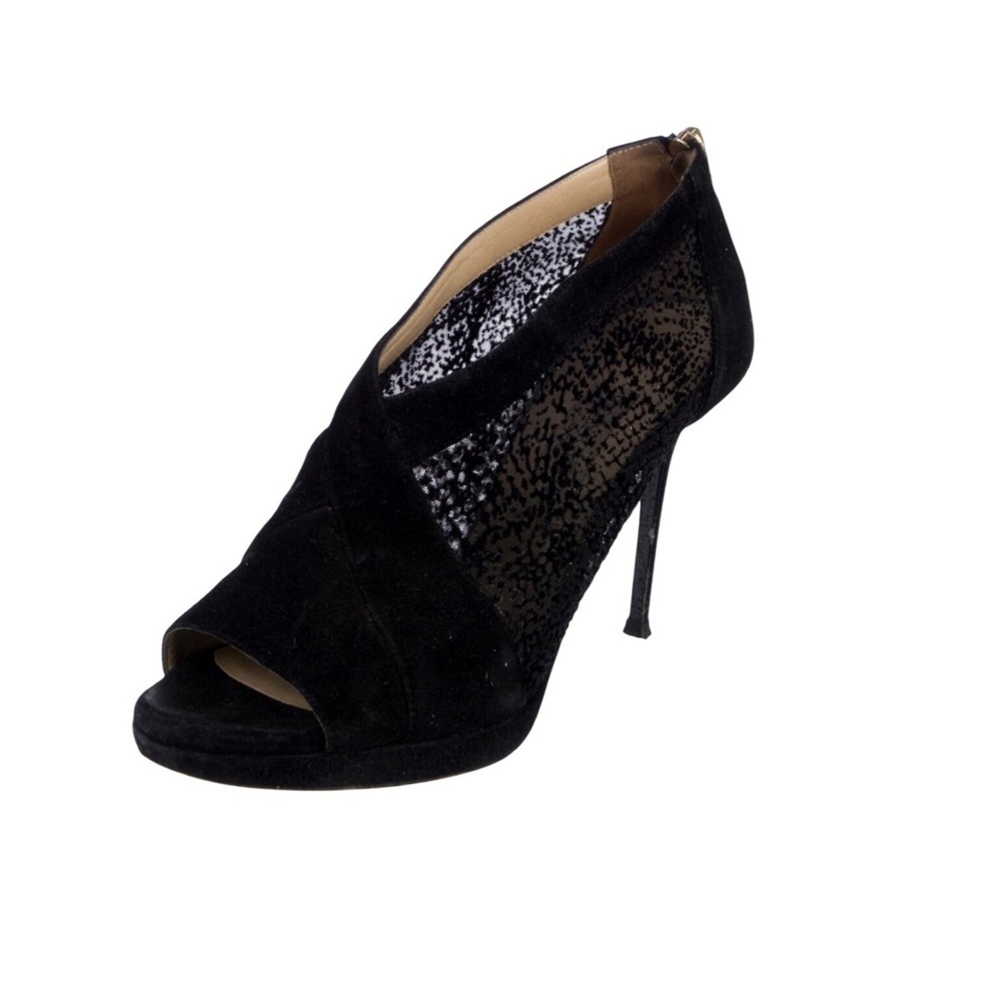 Jimmy Choo Suede Mesh Accents Peep Toe Stiletto Heel Pumps Women Size 9.5 Black