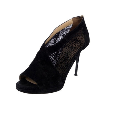 Jimmy Choo Suede Mesh Accents Peep Toe Stiletto Heel Pumps Women Size 9.5 Black