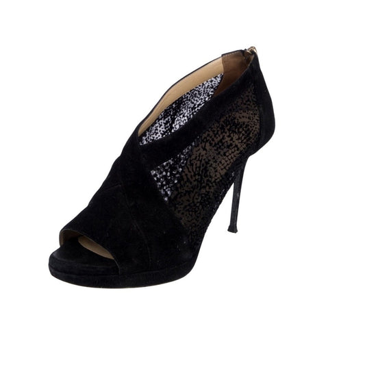 Jimmy Choo Suede Mesh Accents Peep Toe Stiletto Heel Pumps Women Size 9.5 Black