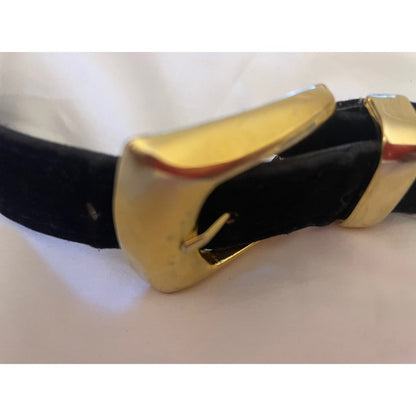Dolce & Gabbana Vintage Velvet Belt – Gold Baroque Lion & Crown Medallion