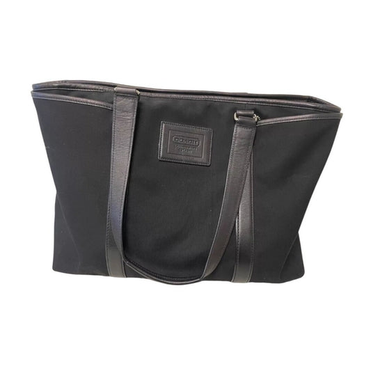 Coach Black Nylon Leather Trim Tote Bag Classic Style Zipper Top