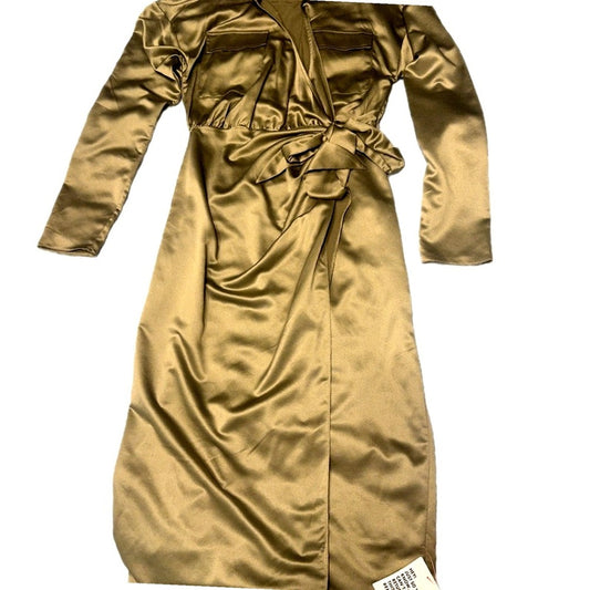 ASOS Khaki Satin Long Sleeve Dress NWT size 4‎