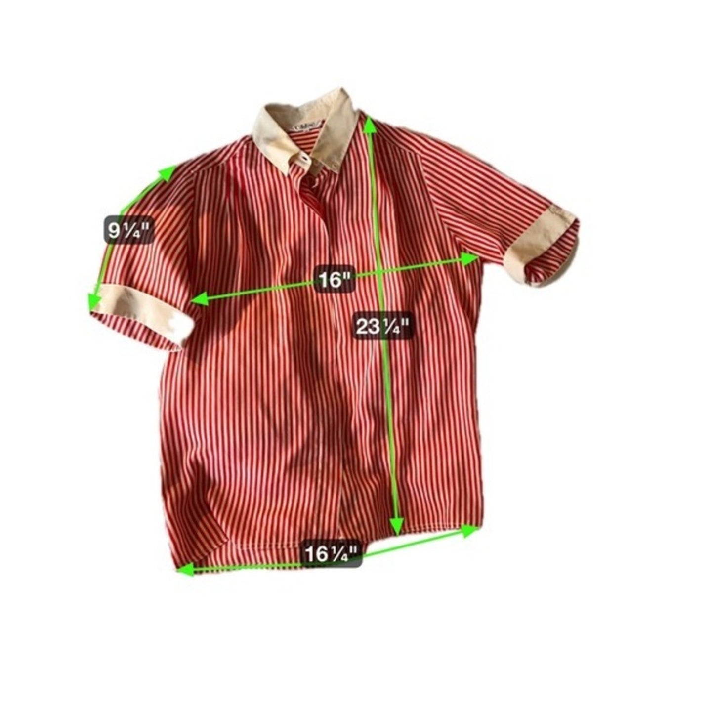 Chloe Red White Stripe Button Up Short Sleeve Collared Shirt Size 46 Large