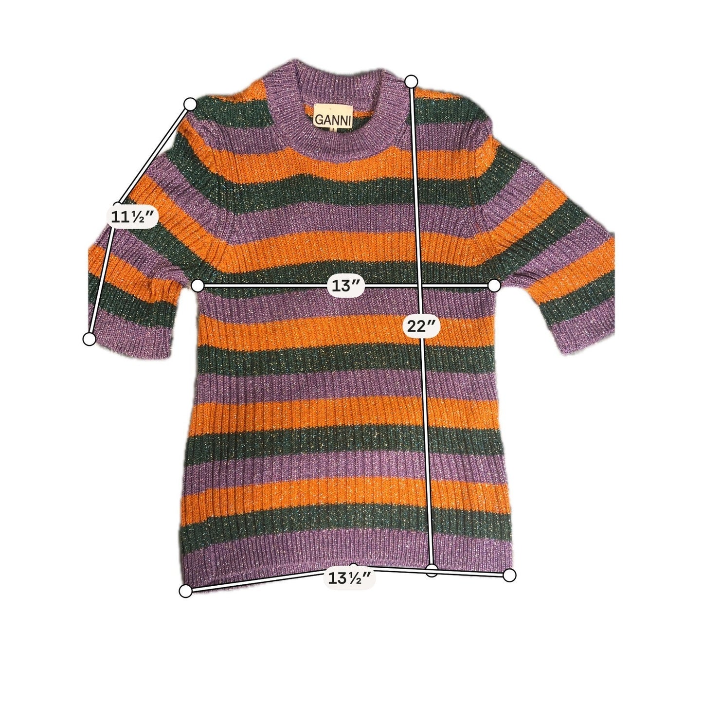 Ganni Womens Multicolor Striped Metallic Knit Short Sleeve Sweater Top Purple S