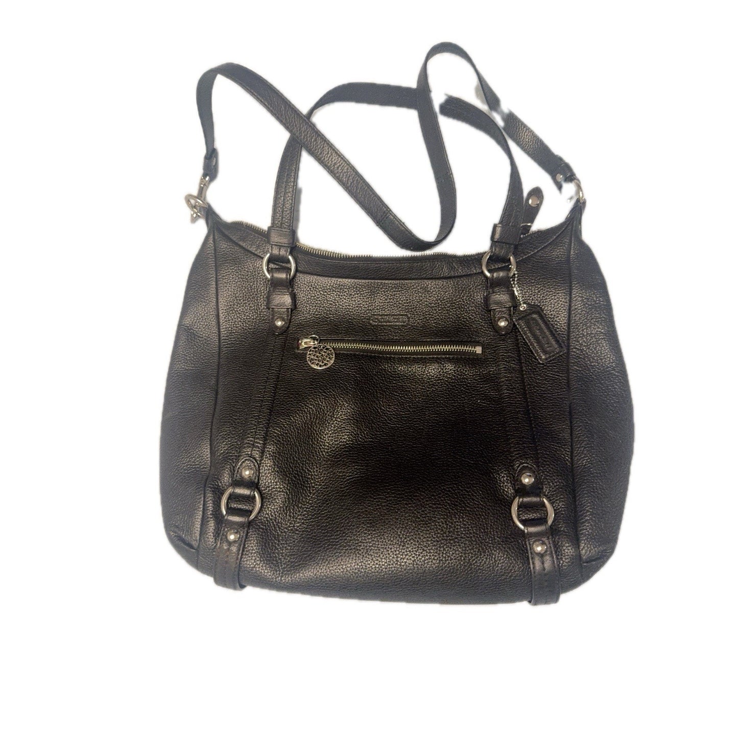 Coach Kristin Satchel Black Pebbled Leather Shoulder Crossbody Bag Purse 16”