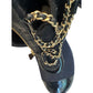 CHANEL Black Tweed Cap Toe Ankle Boots Gold Chain Made in Italy Size 38 new