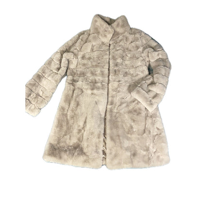Jones New York Faux Fur Coat Women's Size Medium Light Gray Button Front Lined