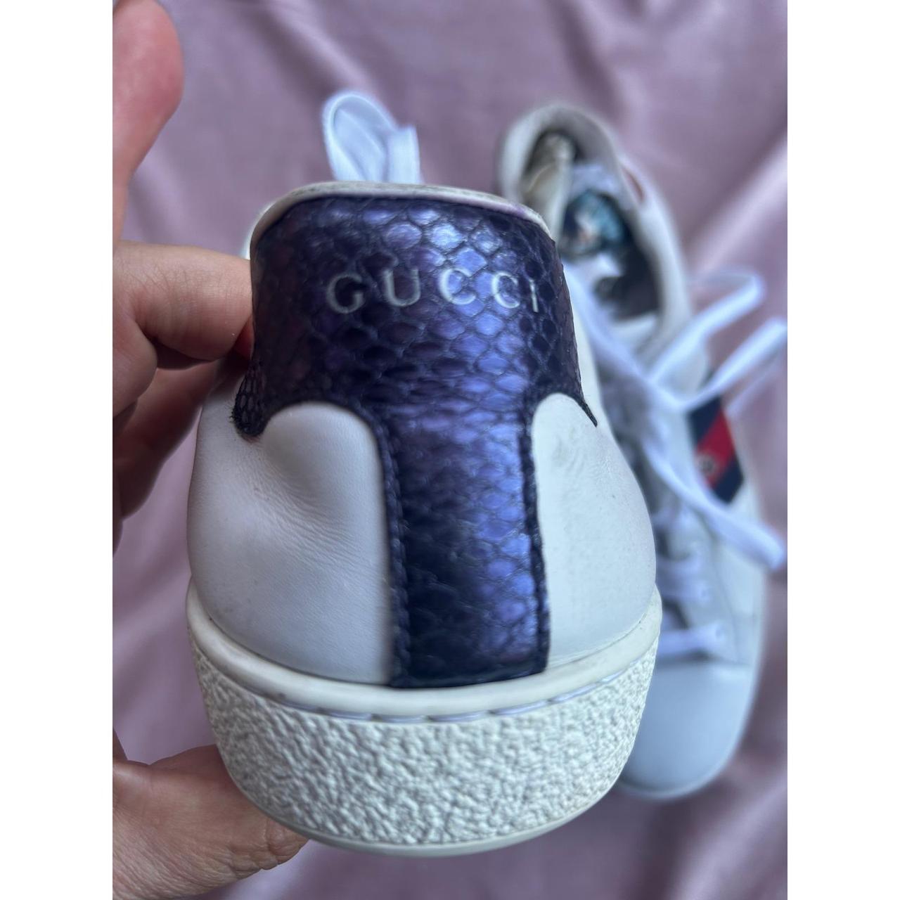 Gucci Ace White Leather Web Stripe Sneakers Mismatched Snakeskin Heel Tabs