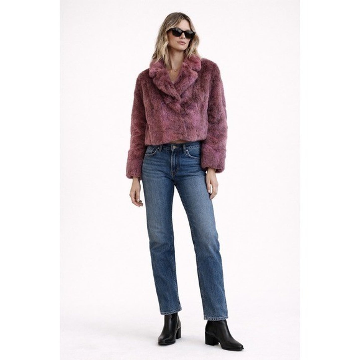 Max Mara Fur Jacket Pink Rabbit Fur Cropped Collar