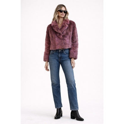 Max Mara Fur Jacket Pink Rabbit Fur Cropped Collar