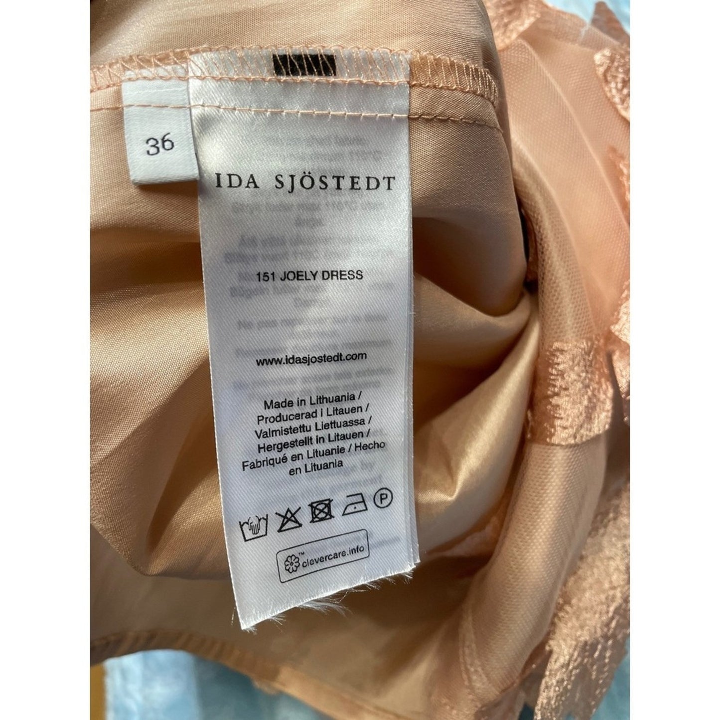 IDA SJÖSTEDT JOELY DRESS NUDE FLORAL APPLIQUE TULLE BOW BACK SIZE 36 4-6 USA NWT