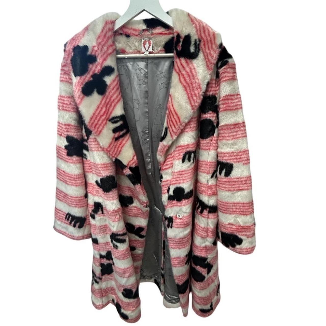 Shrimps Pink Faux Fur Statement Coat UK 10 US 6 Graphic Stripe