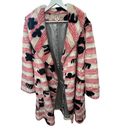 Shrimps Pink Faux Fur Statement Coat UK 10 US 6 Graphic Stripe
