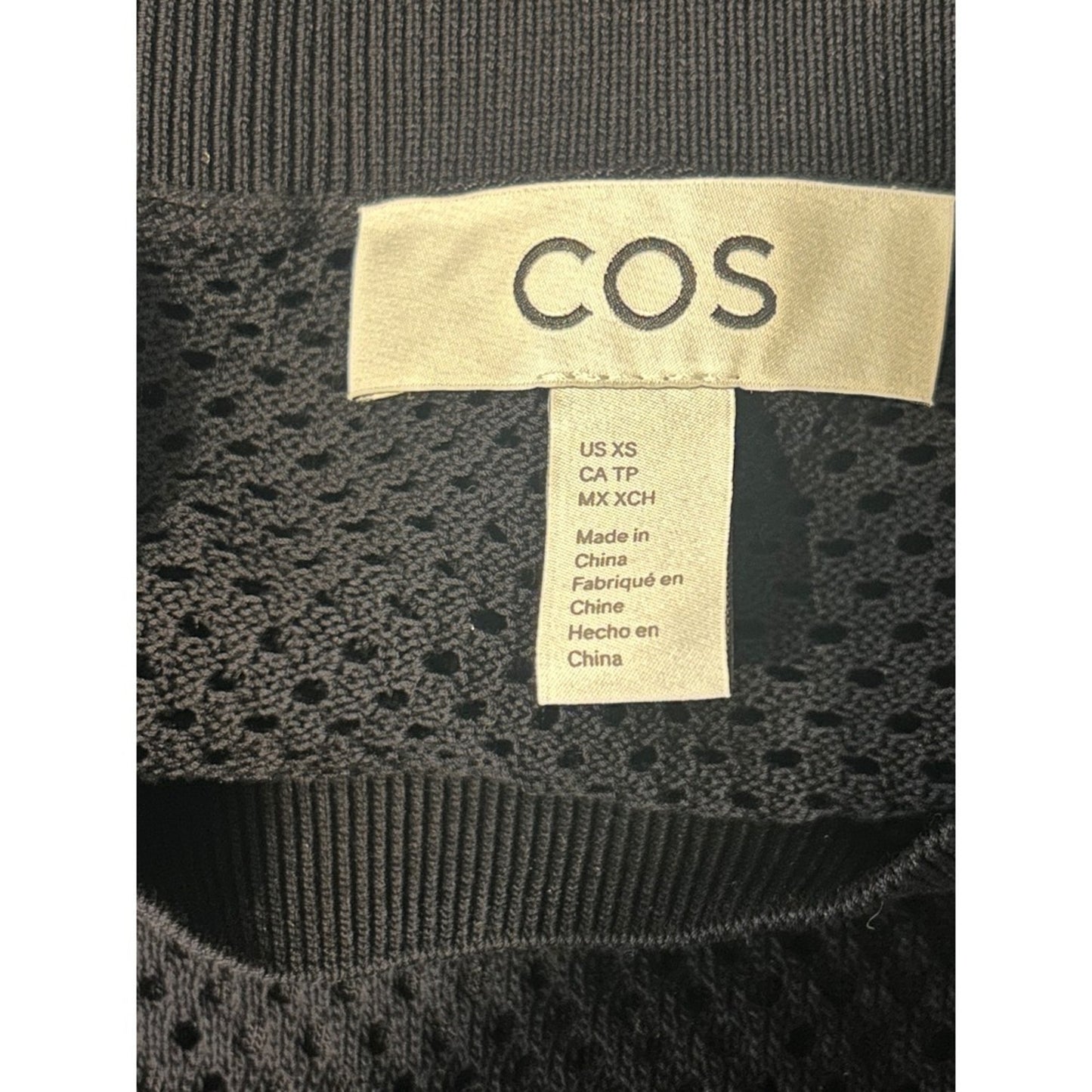 COS Mesh Knit Maxi Dress Women XS Black Excellent Pointelle Sheer Short Sleeve