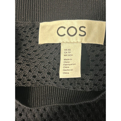 COS Mesh Knit Maxi Dress Women XS Black Excellent Pointelle Sheer Short Sleeve