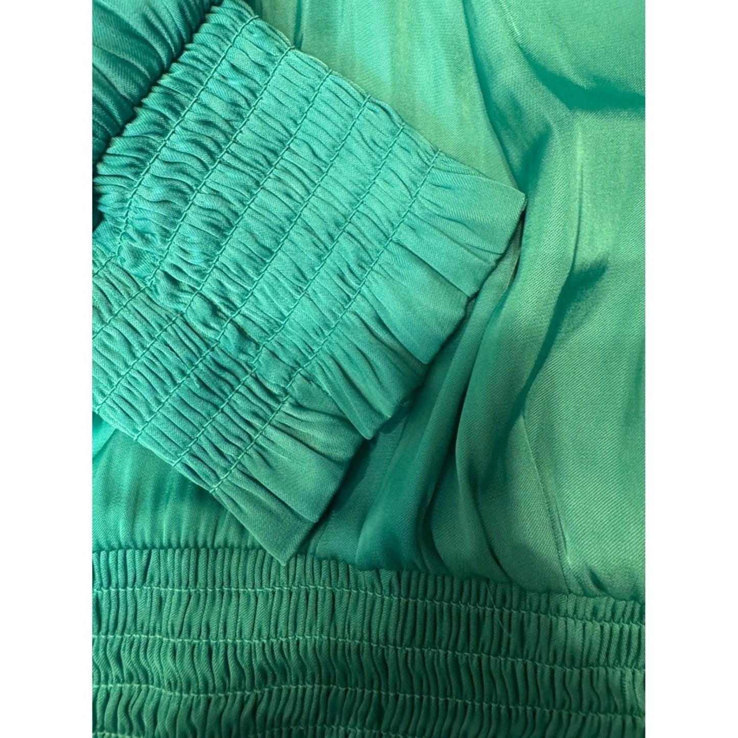 RACHEL Rachel Roy Emerald Green Ruched Elastic Waist V Neck Long Sleeve Blouse M