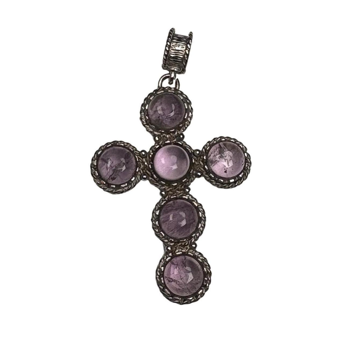 Silver-Tone Cross Pendant Necklace Amethyst Cabochons