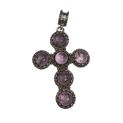 Silver-Tone Cross Pendant Necklace Amethyst Cabochons