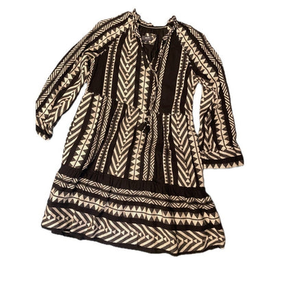 Maeve by Anthropologie Black White Aztec Print Tiered Tassel Dress XSmall