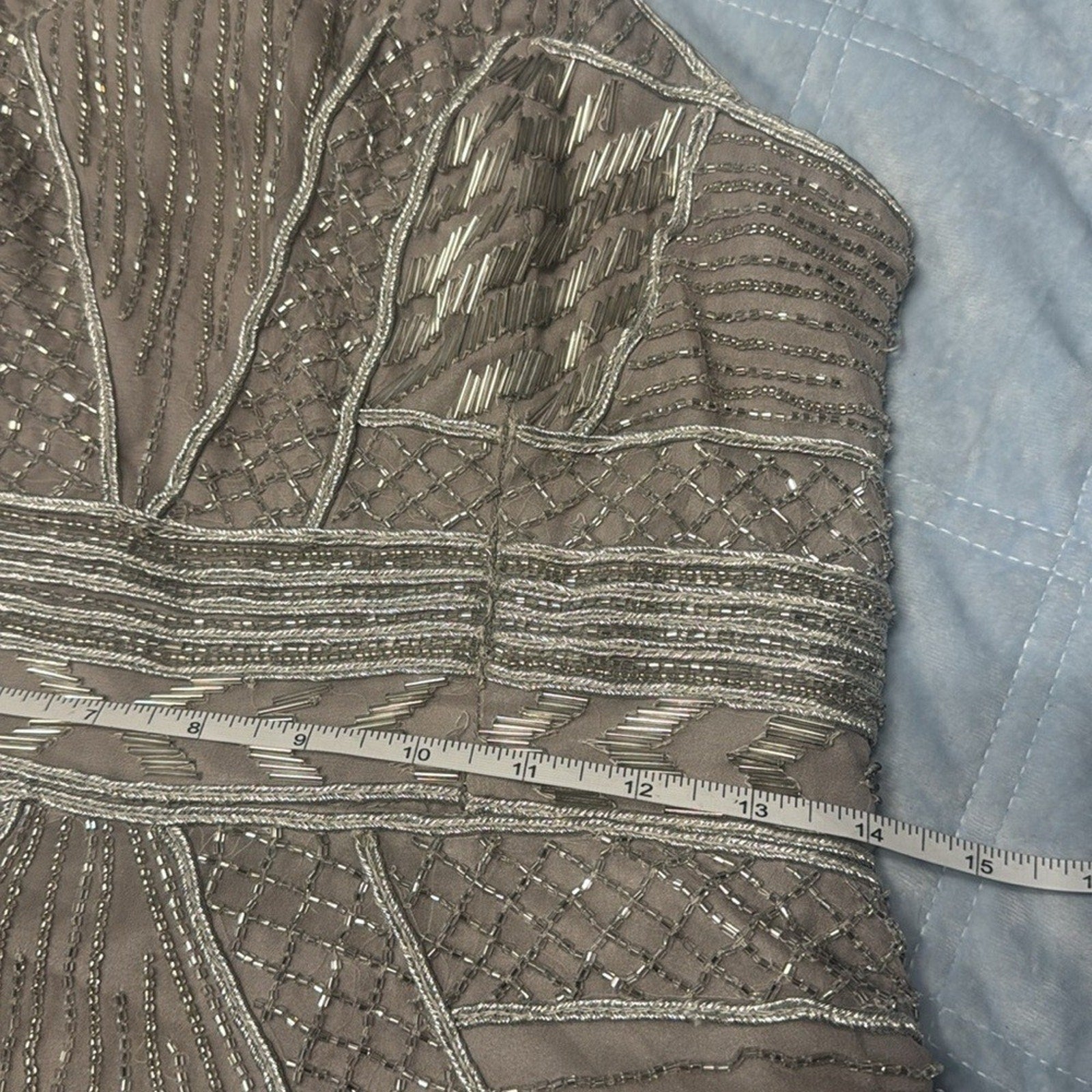 Parker Silver Grey Beaded Cocktail Mini Dress size L
