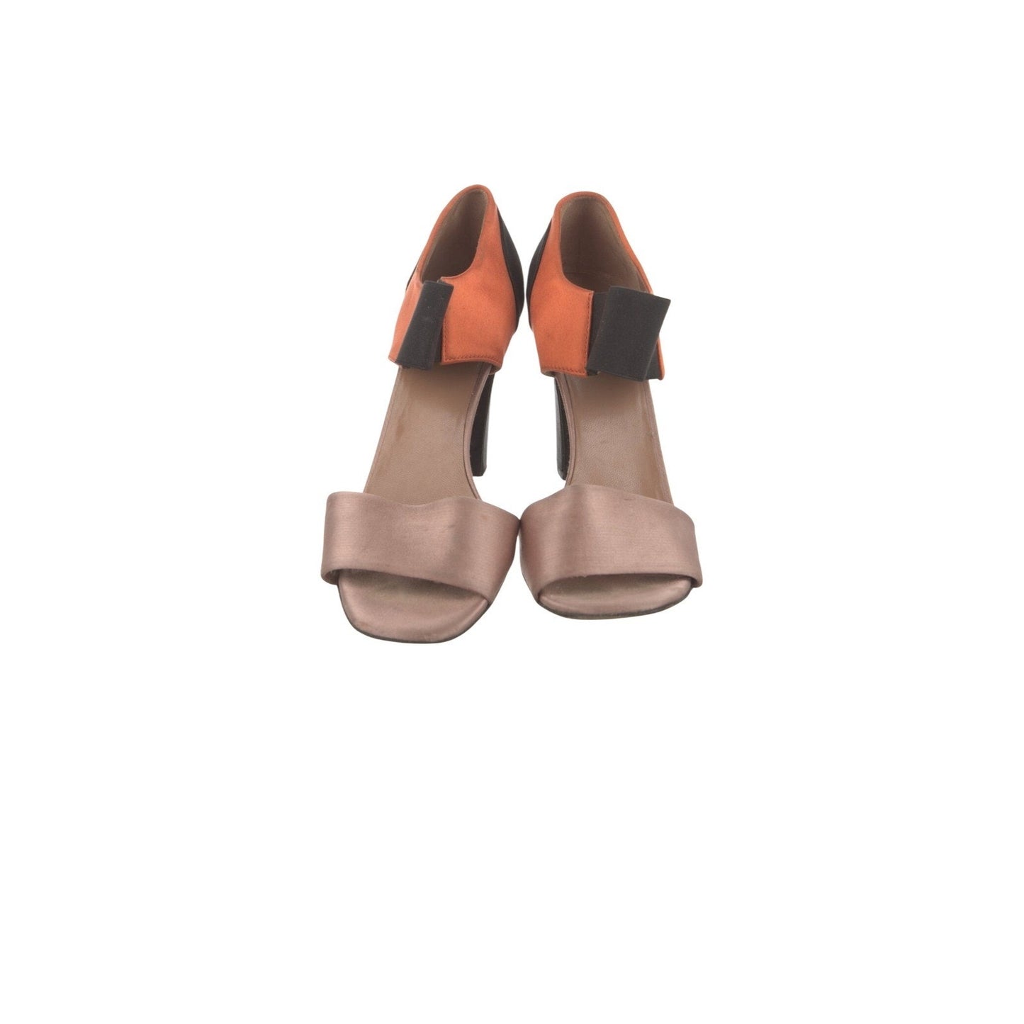 Prada Satin Colorblock Sandals Womens 8.5 IT 38.5 Orange Black Champagne Good